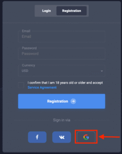 Click the Google option quotex