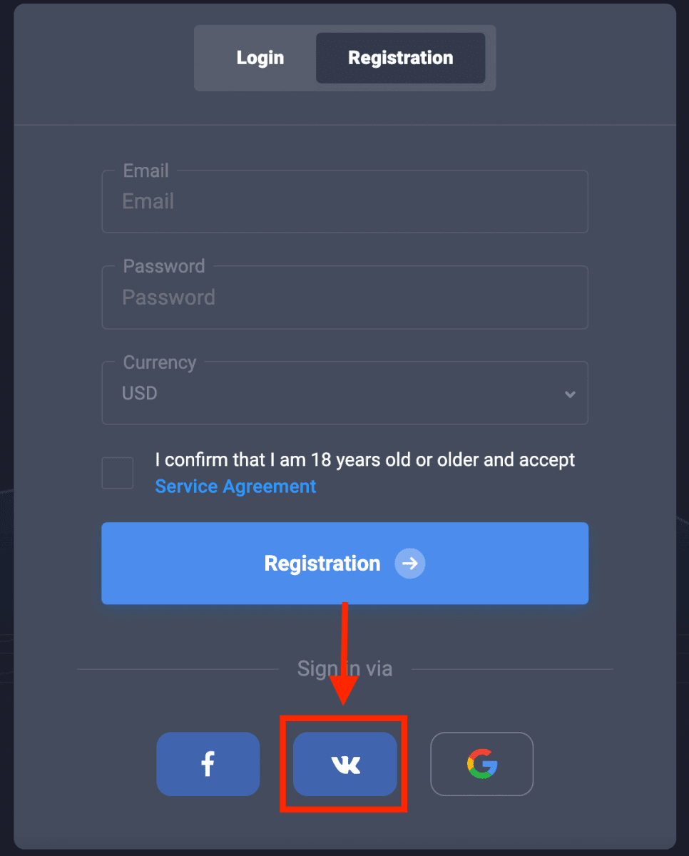 Click the VK button Quotex