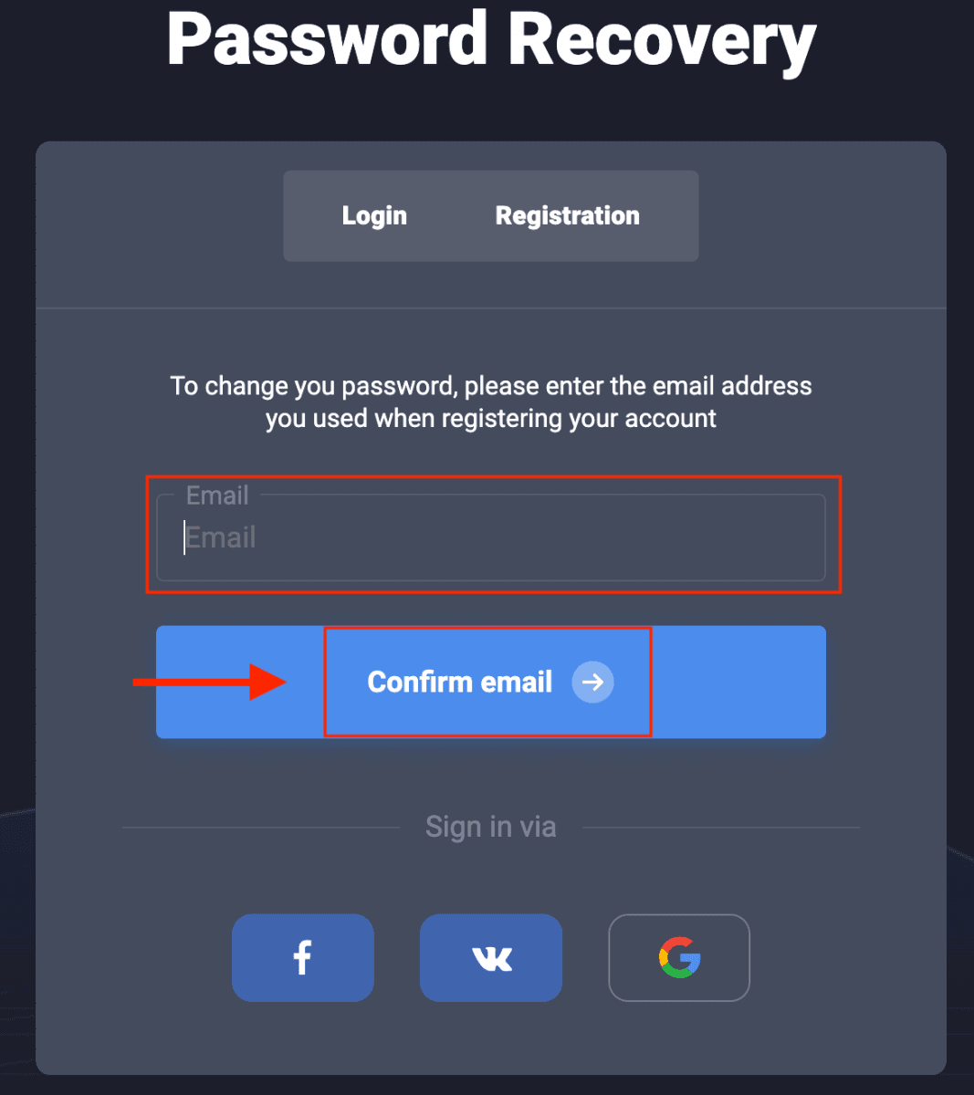 Enter Your Registered Email Address on Quotex Login Page