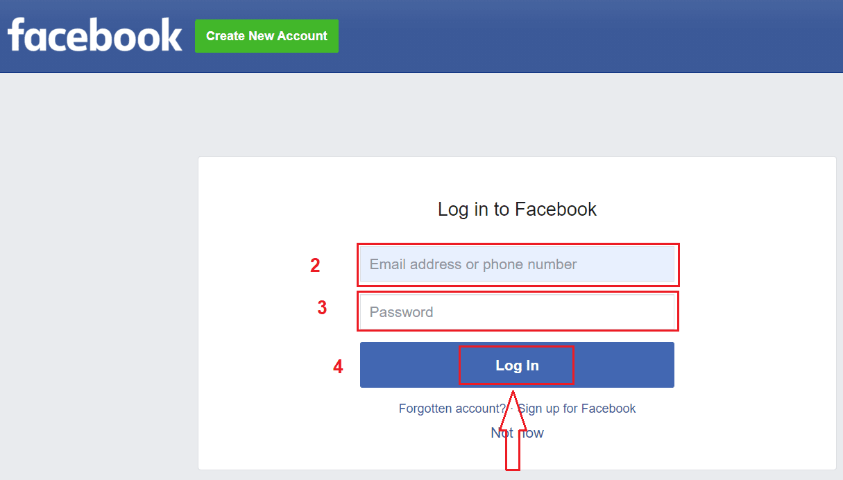 Log in to your Facebook account