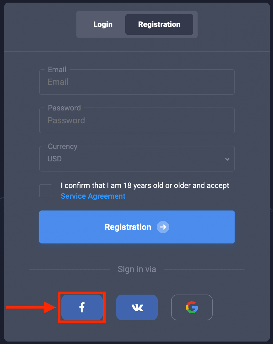 Select the Facebook button