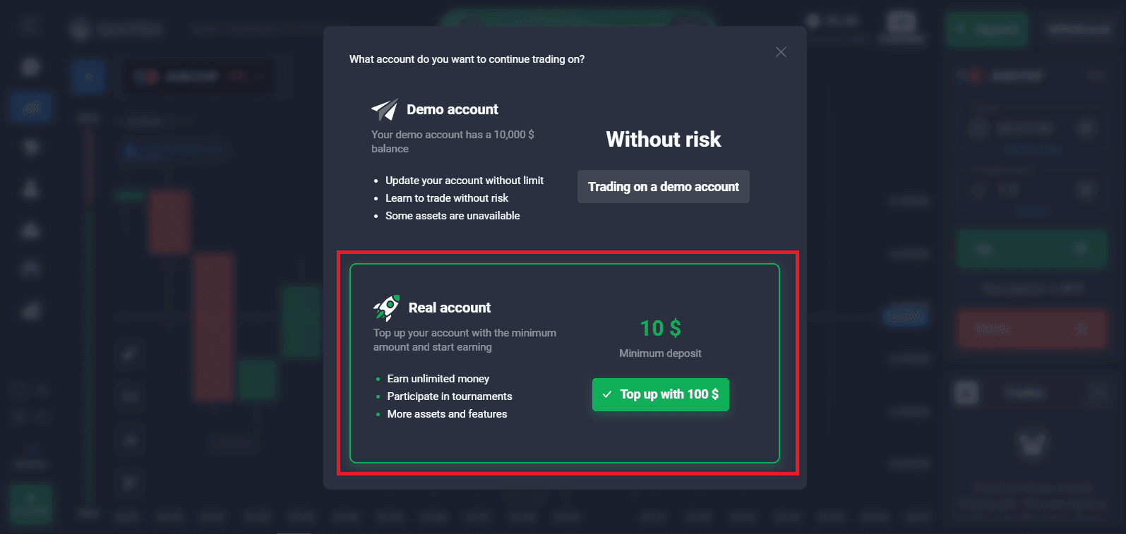 Start with the real trading Account Quotex